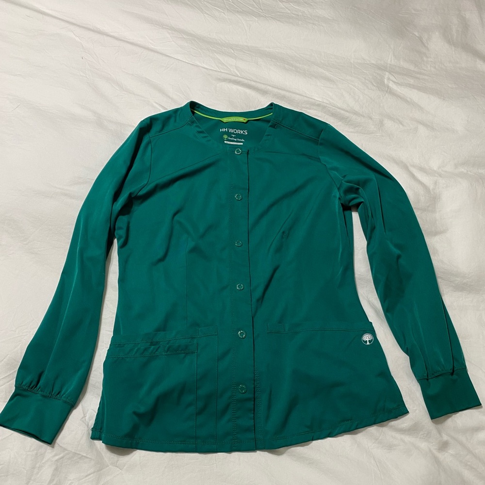 HH WORKS by HEALING HANDS Megan Button Front Solid Scrub Jacket